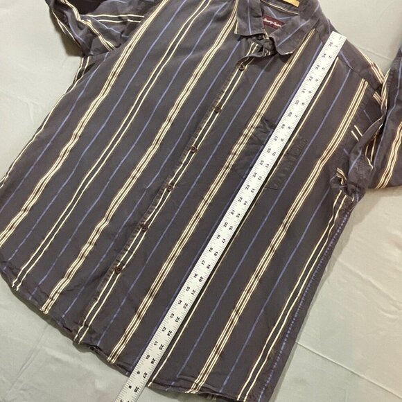 Tommy Bahama Shirt Mens L Button Up 100% Silk Brown‎ Blue Stripes Long Sleeves - Picture 5 of 11